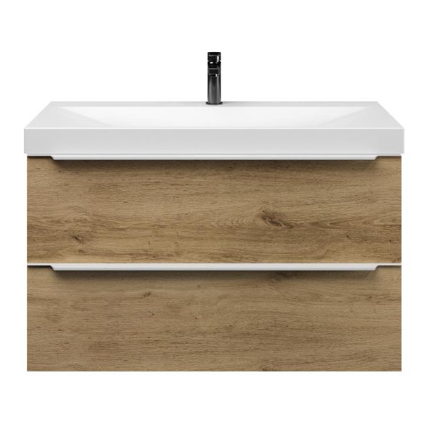 Bellanti Lucilla/Jenthe badmeubel 100x46 2 softclose laden warm eiken met greep naar keuze keramische wastafel wit mat met 1 kraangat