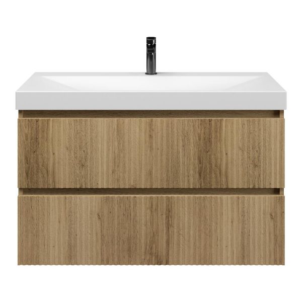 Bellanti Silvan/Jenthe badmeubel 100x46 2 softclose laden warm eiken greeploos keramische wastafel wit mat met 1 kraangat