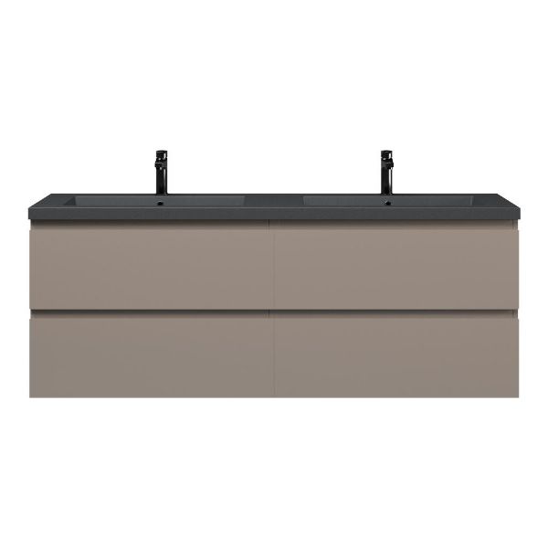 Bellanti Gisella/Esta badmeubel 160x46 4 softclose laden taupe greeploos polystone dubbele wastafel mat grijs met 2 kraangaten