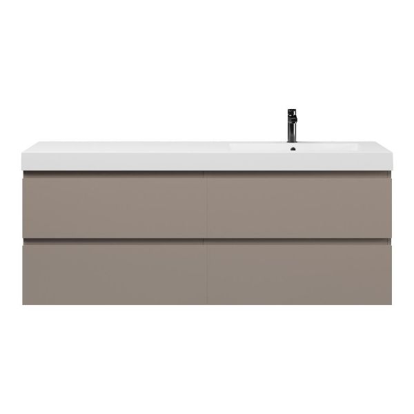 Bellanti Gisella/Esta badmeubel 160x46 4 softclose laden taupe greeploos polystone enkele wastafel rechts wit met 1 kraangat