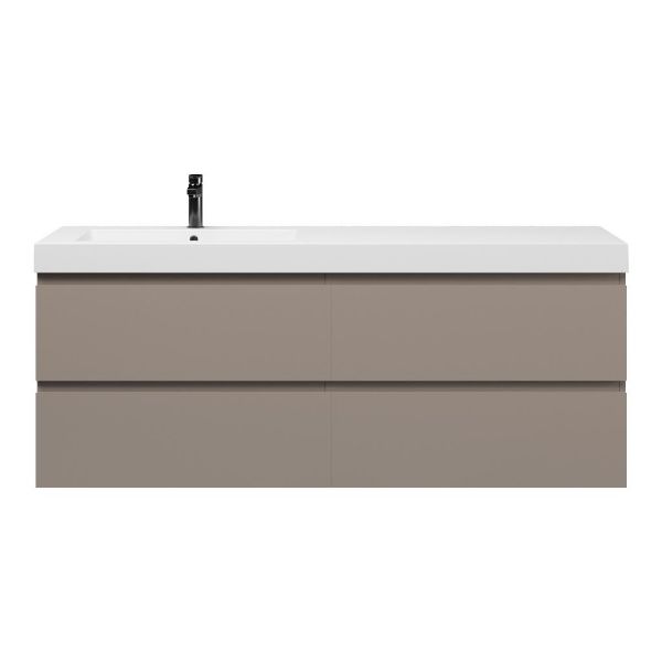 Bellanti Gisella/Esta badmeubel 160x46 4 softclose laden taupe greeploos polystone enkele wastafel links wit met 1 kraangat