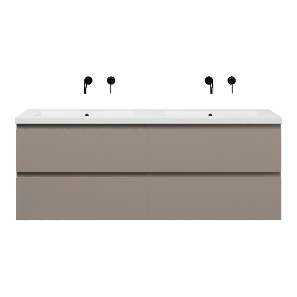 Bellanti Gisella/Esta badmeubel 160x46 4 softclose laden taupe greeploos polystone dubbele wastafel wit zonder kraangaten