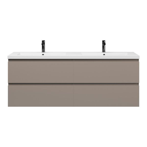 Bellanti Gisella/Esta badmeubel 160x46 4 softclose laden taupe greeploos polystone dubbele wastafel wit met 2 kraangaten