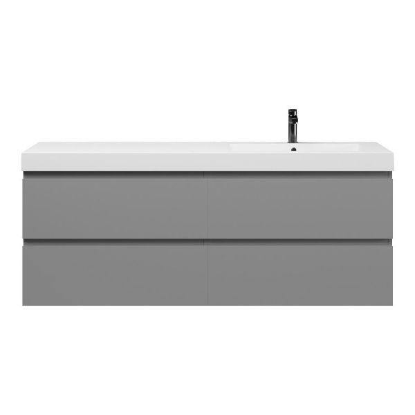 Bellanti Gisella/Esta badmeubel 160x46 4 softclose laden mat grijs greeploos polystone enkele wastafel rechts wit met 1 kraangat