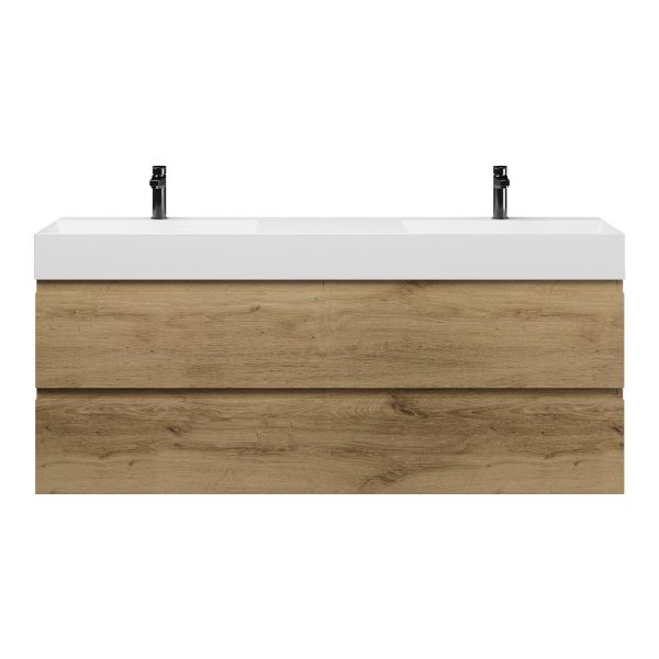Bellanti Gisella/Azzurra badmeubel 160x46 4 softclose laden warm eiken greeploos keramiek dubbele wastafel wit met 2 kraangaten