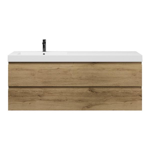Bellanti Gisella/Esta badmeubel 160x46 4 softclose laden warm eiken greeploos polystone enkele wastafel links wit met 1 kraangat