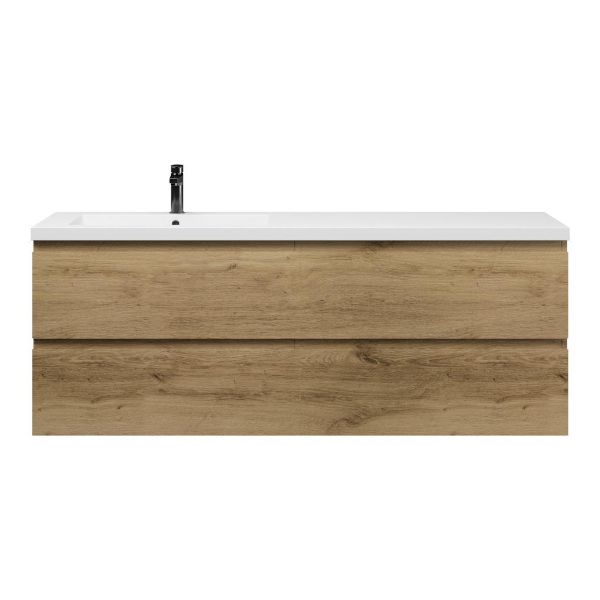 Bellanti Gisella/Esta badmeubel 160x46 4 softclose laden warm eiken greeploos polystone enkele wastafel links wit met 1 kraangat