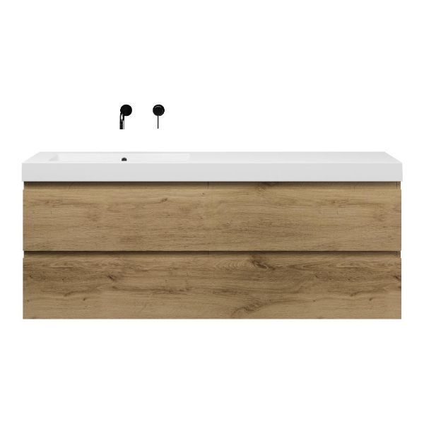 Bellanti Gisella/Esta badmeubel 160x46 4 softclose laden warm eiken greeploos polystone enkele wastafel links zonder kraangat