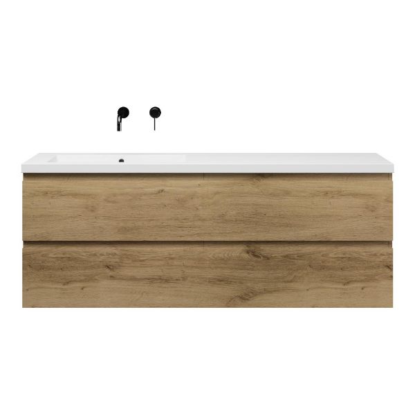 Bellanti Gisella/Esta badmeubel 160x46 4 softclose laden warm eiken greeploos polystone enkele wastafel links zonder kraangat