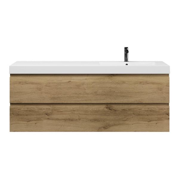 Bellanti Gisella/Esta badmeubel 160x46 4 softclose laden warm eiken greeploos polystone enkele wastafel rechts wit met 1 kraangat