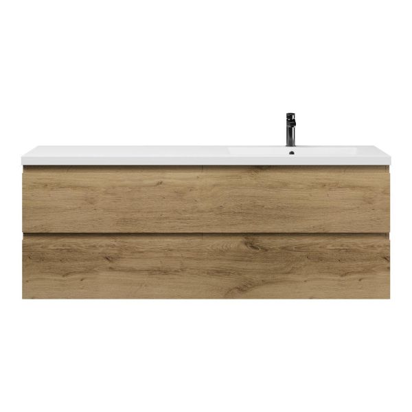 Bellanti Gisella/Esta badmeubel 160x46 4 softclose laden warm eiken greeploos polystone enkele wastafel rechts wit met 1 kraangat
