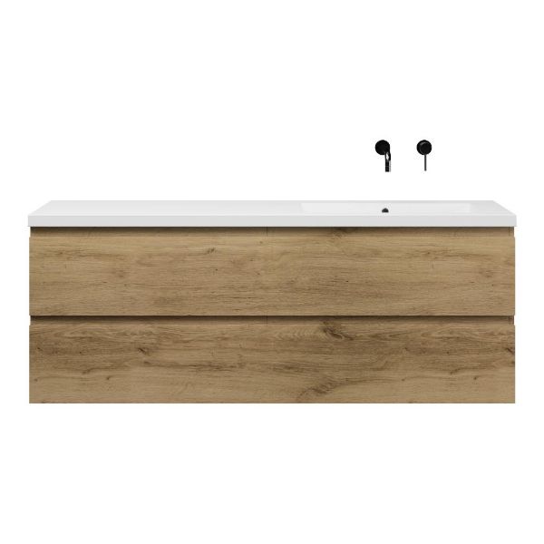 Bellanti Gisella/Esta badmeubel 160x46 4 softclose laden warm eiken greeploos polystone enkele wastafel rechts zonder kraangat