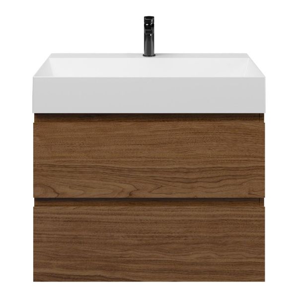 Bellanti Elena/Azzurra badmeubel 80x46 2 softclose laden warm noten greeploos keramische wastafel wit mat met 1 kraangat