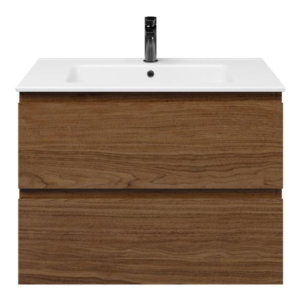 Bellanti Elena/Etna badmeubel 80x46 2 softclose laden warm noten greeploos keramische wastafel wit met 1 kraangat