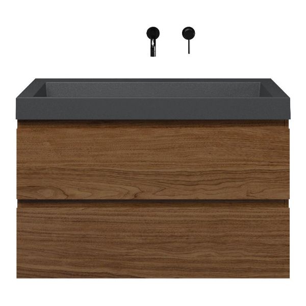 Bellanti Elena/Renzo badmeubel 100x46 2 softclose laden warm noten greeploos polystone wastafel mat grijs zonder kraangaten