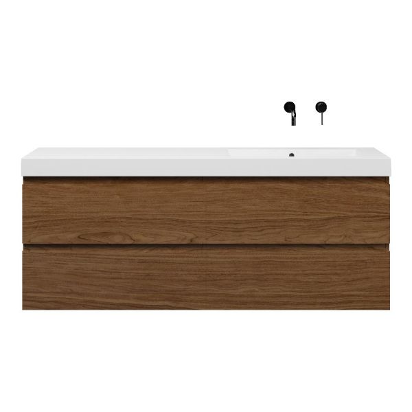 Bellanti Elena/Esta badmeubel 160x46 4 softclose laden warm noten greeploos polystone enkele wastafel rechts wit zonder kraangat