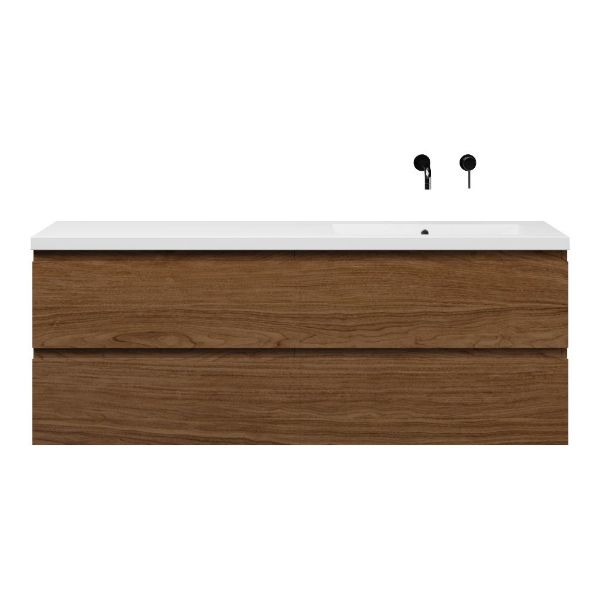 Bellanti Elena/Esta badmeubel 160x46 4 softclose laden warm noten greeploos polystone enkele wastafel rechts wit zonder kraangat