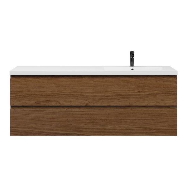 Bellanti Elena/Esta badmeubel 160x46 4 softclose laden warm noten greeploos polystone enkele wastafel rechts wit met 1 kraangat