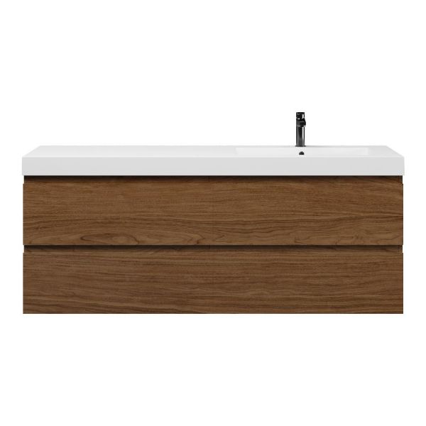 Bellanti Elena/Esta badmeubel 160x46 4 softclose laden warm noten greeploos polystone enkele wastafel rechts wit met 1 kraangat