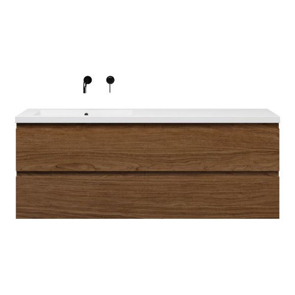 Bellanti Elena/Esta badmeubel 160x46 4 softclose laden warm noten greeploos polystone enkele wastafel links wit zonder kraangat