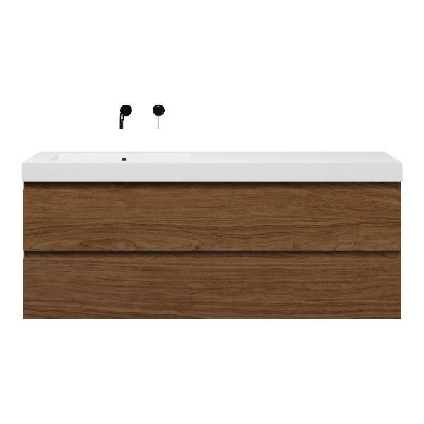 Bellanti Elena/Esta badmeubel 160x46 4 softclose laden warm noten greeploos polystone enkele wastafel links wit zonder kraangat