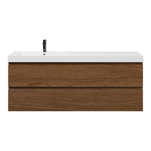 Bellanti Elena/Esta badmeubel 160x46 4 softclose laden warm noten greeploos polystone enkele wastafel links wit met 1 kraangat
