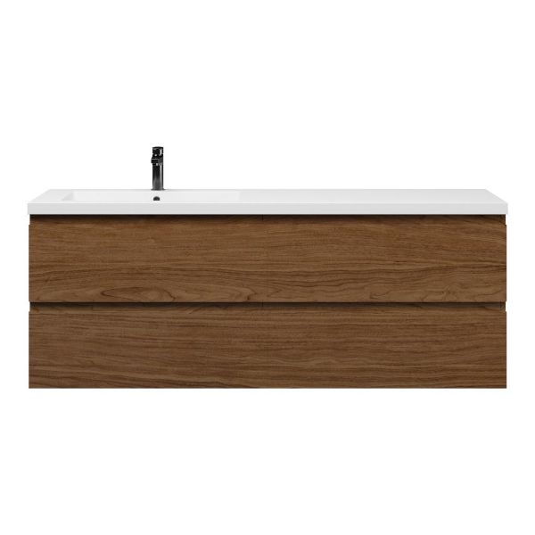 Bellanti Elena/Esta badmeubel 160x46 4 softclose laden warm noten greeploos polystone enkele wastafel links wit met 1 kraangat