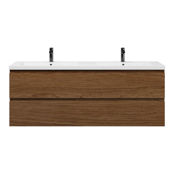 Bellanti Elena/Esta badmeubel 160x46 4 softclose laden warm noten greeploos polystone dubbele wastafel wit 2 kraangaten