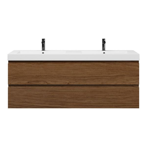 Bellanti Elena/Esta badmeubel 160x46 4 softclose laden warm noten greeploos polystone dubbele wastafel wit 2 kraangaten