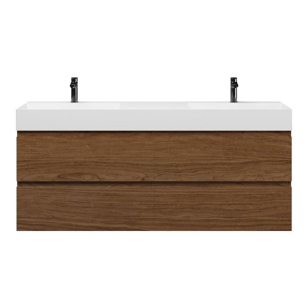 Bellanti Elena/Azzurra badmeubel 160x46 4 softclose laden warm noten greeploos keramiek dubbele wastafel wit 2 kraangaten