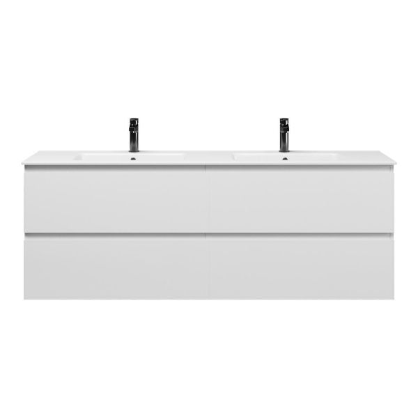 Bellanti Gisella/Etna badmeubel 160x46 4 softclose laden hoogglans wit greeploos keramiek dubbele wastafel wit met 2 kraangaten