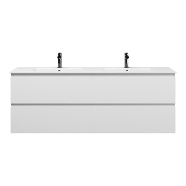 Bellanti Gisella/Etna badmeubel 160x46 4 softclose laden mat wit greeploos keramiek dubbele wastafel wit met 2 kraangaten