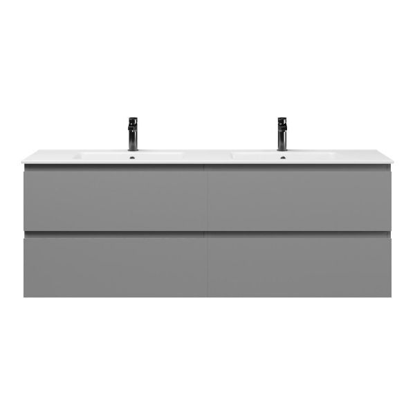 Bellanti Gisella/Etna badmeubel 160x46 4 softclose laden mat zwart greeploos keramiek dubbele wastafel wit met 2 kraangaten