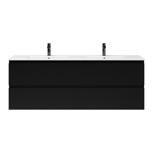 Bellanti Gisella/Etna badmeubel 160x46 4 softclose laden mat zwart greeploos keramiek dubbele wastafel wit met 2 kraangaten