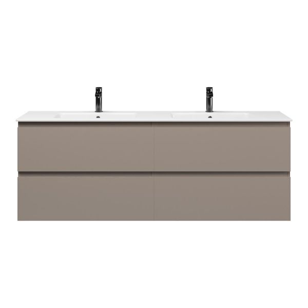 Bellanti Gisella/Etna badmeubel 160x46 4 softclose laden taupe greeploos keramiek dubbele wastafel wit met 2 kraangaten