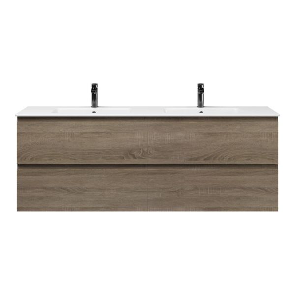 Bellanti Elena/Etna badmeubel 160x46 4 softclose laden eiken donker greeploos keramiek dubbele wastafel wit 2 kraangaten